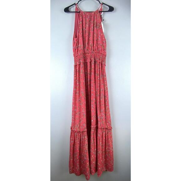 NWT Lost & Wander Red Floral V Neck Sz S Pockets Shirred Waist Lined Maxi Dress - Picture 1 of 13